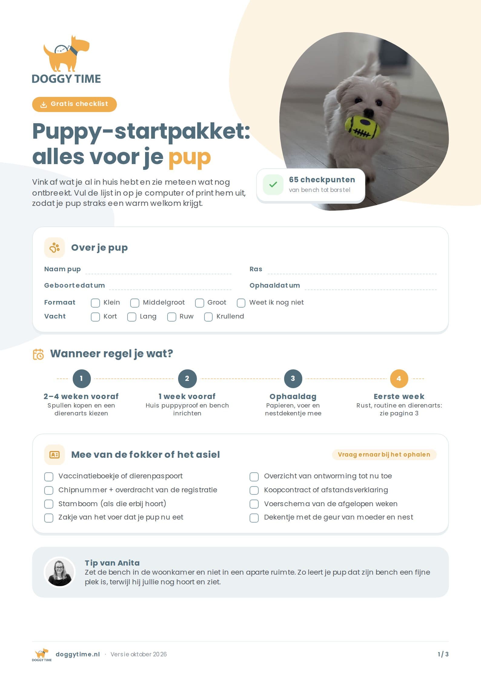 Voorkant van de PDF Puppy-startpakket: alles voor je pup